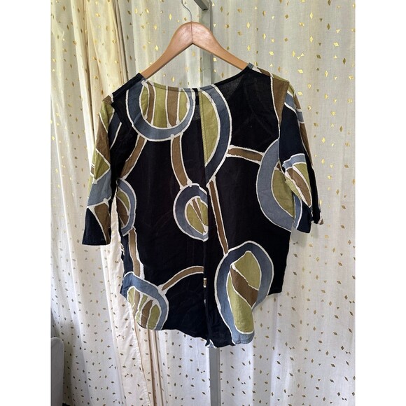 Water Lily 100% Cotton Batik Dye Inspired Geometric Side Pockets Tunic Blouse S - Picture 4 of 7